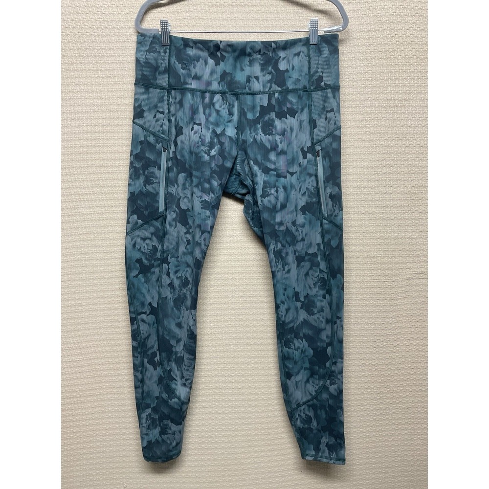 Athleta Ranier Printed Spliced Floral Tight Leggings Sz XL Tall Green Pockets